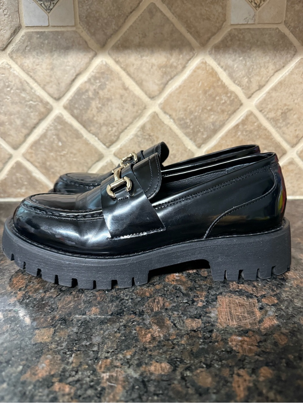 Steve madden LANDO BLACK LEATHER platform loafer shoes
